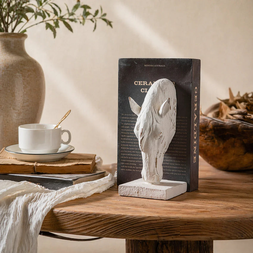 Equestrian Grace Horse Bookends – Rustic White Decorative Book Holders