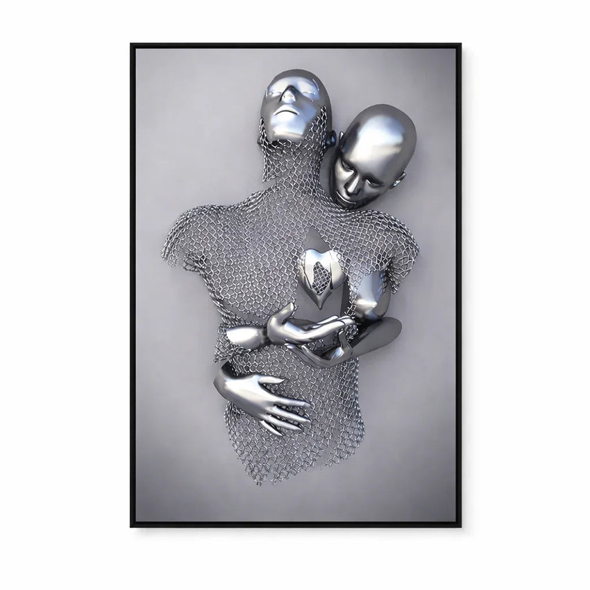 Eternal Bond: 3D-Effect Surreal Hug Framed Canvas Art (60x90cm)