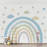 Extra Large Fabric Ocean Blue Watercolour Rainbow Wall Sticker - Fansee Australia