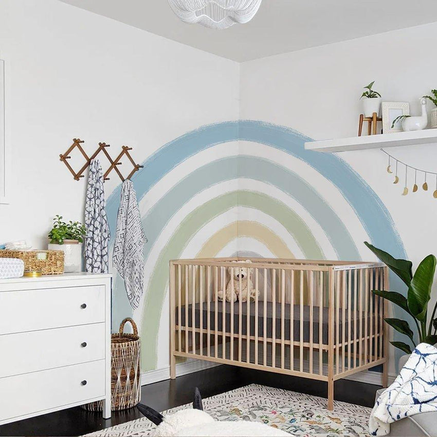 Extra Large Fabric Ocean Blue Watercolour Rainbow Wall Sticker - Fansee Australia