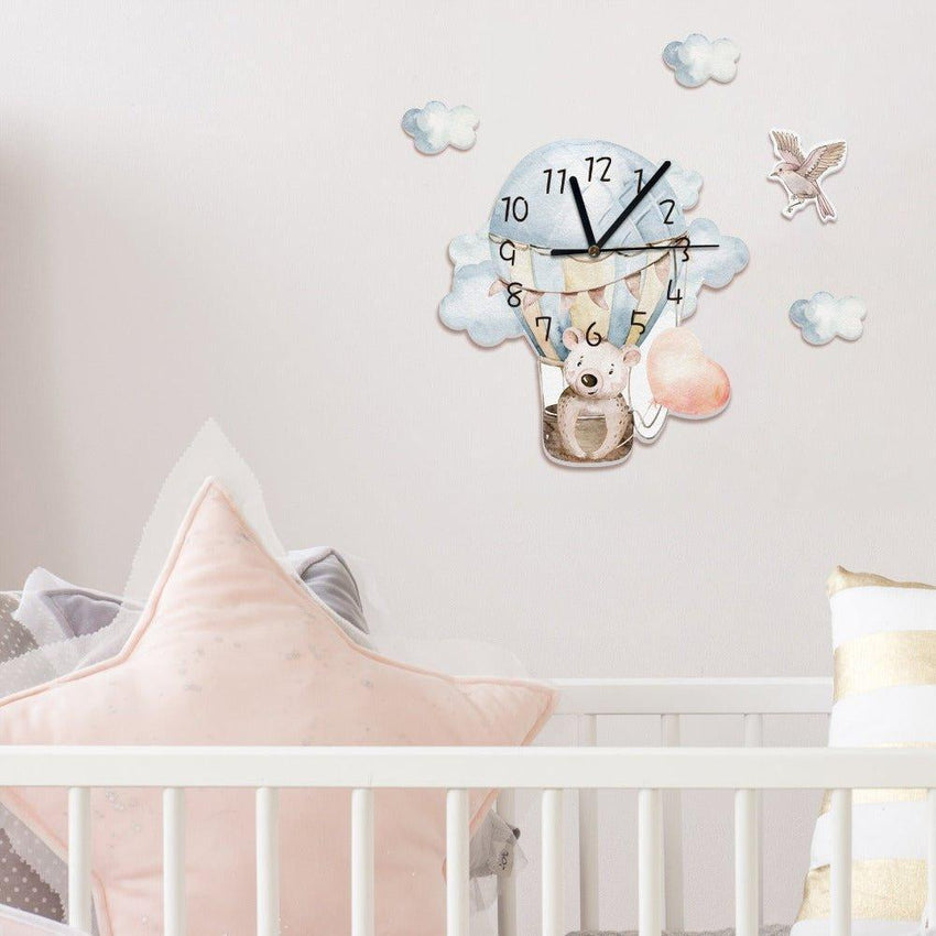 Flying On Hot Air Balloon Kids Room Wall Clock - Fansee Australia