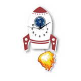 Rocket-shaped wall clock with red accents and a flame pendulum, Fansee Australia decor
