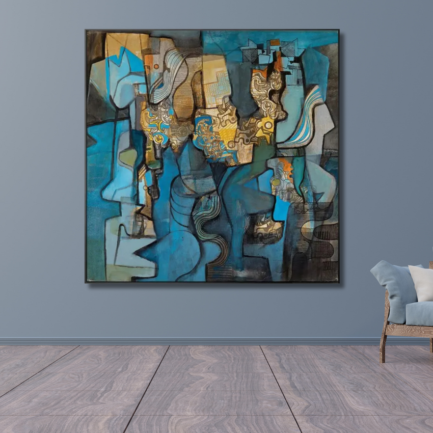 Fragmented Rhythm – Contemporary Geometric Framed Painting Wall Art - Fansee Australia