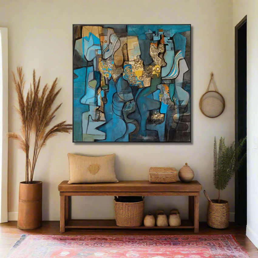 Fragmented Rhythm – Contemporary Geometric Framed Painting Wall Art - Fansee Australia