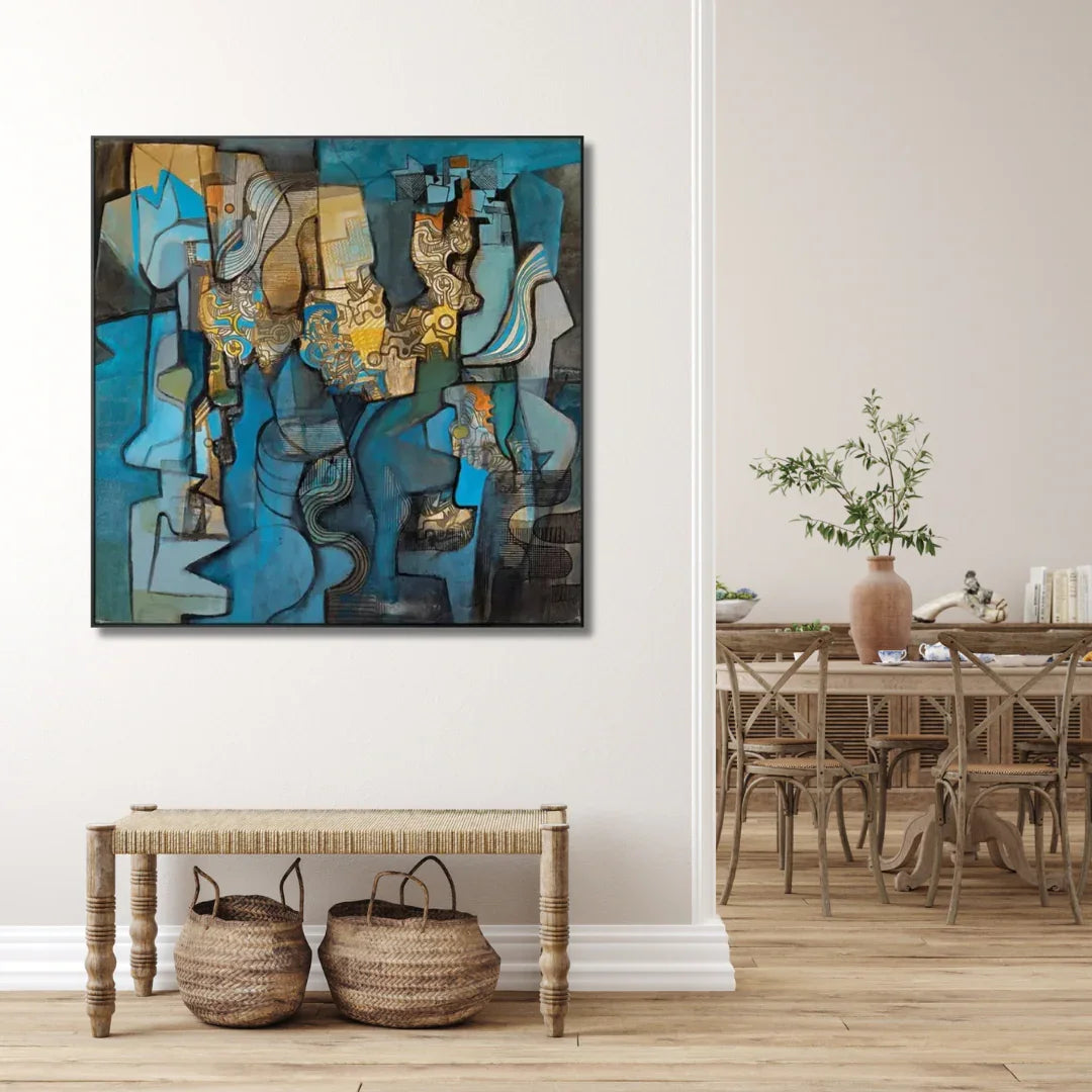 Fragmented Rhythm – Contemporary Geometric Framed Painting Wall Art - Fansee Australia