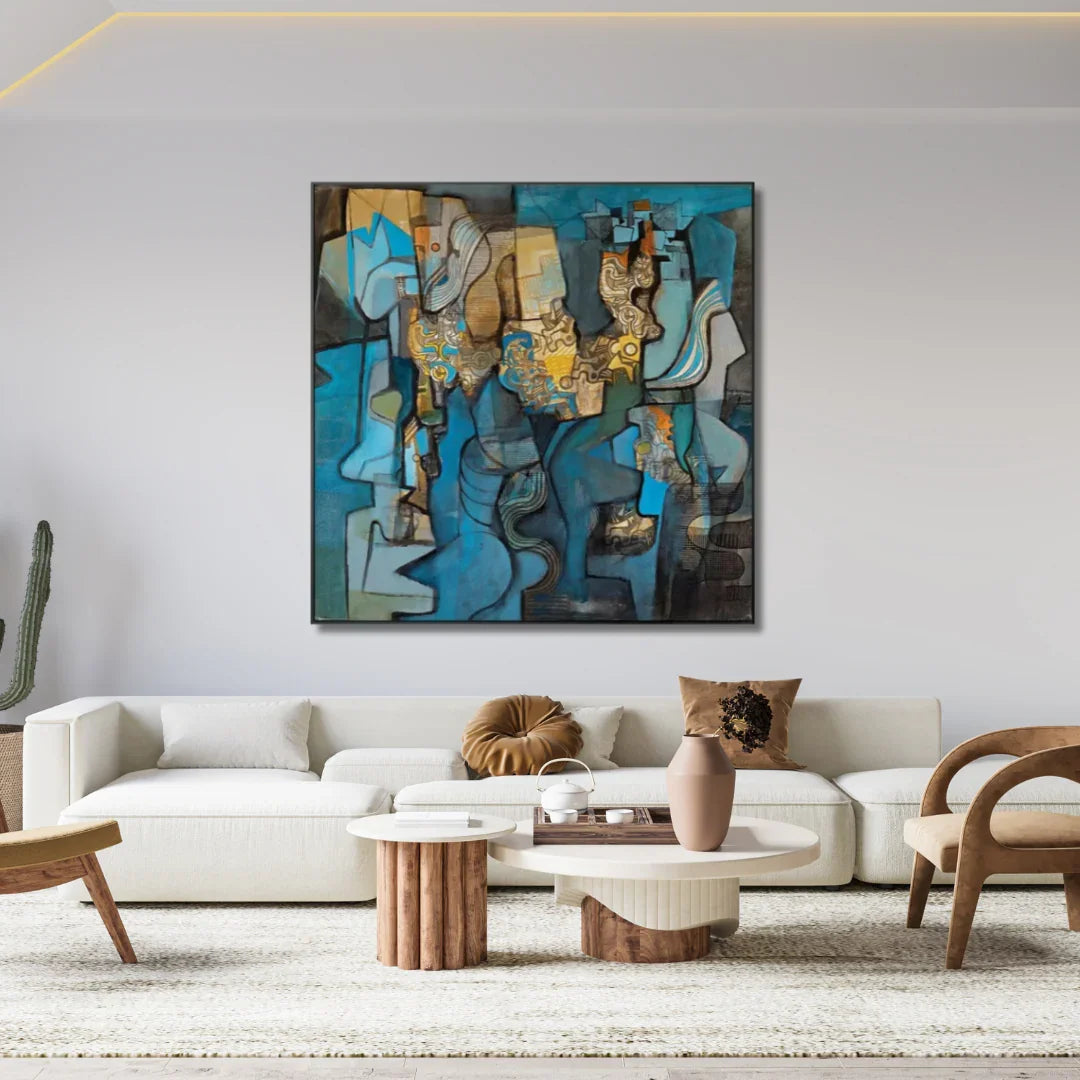 Fragmented Rhythm – Contemporary Geometric Framed Painting Wall Art - Fansee Australia
