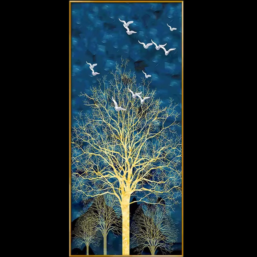 GleamingWoodland: Golden Trees Glass Framed Wall Art - Fansee Australia