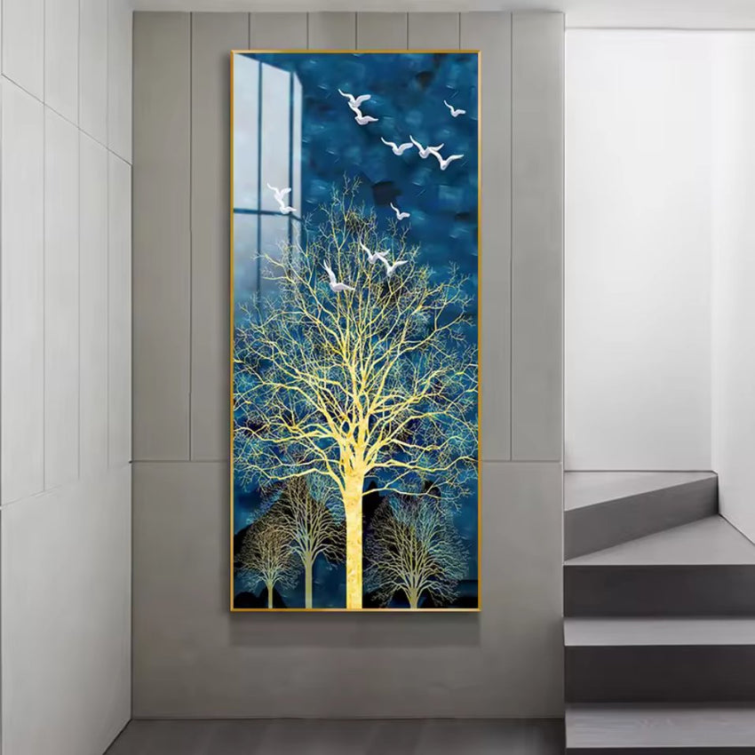 GleamingWoodland: Golden Trees Glass Framed Wall Art - Fansee Australia