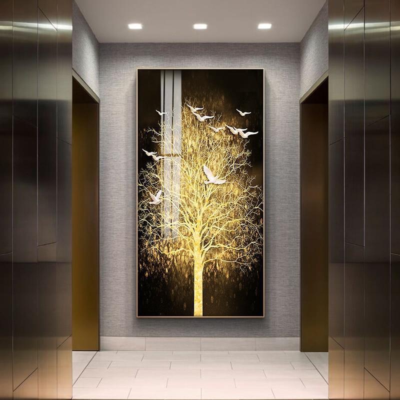 GleamingWoodland: Golden Trees Glass Framed Wall Art - Fansee Australia