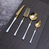 Gold & White Cutlery Set (16 Piece Cutlery Set) - Fansee Australia