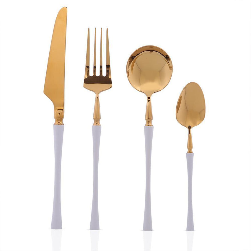 Gold & White Cutlery Set (16 Piece Cutlery Set) - Fansee Australia