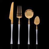 Gold & White Cutlery Set (16 Piece Cutlery Set) - Fansee Australia