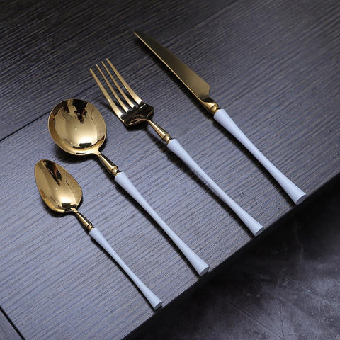 Gold & White Cutlery Set (16 Piece Cutlery Set) - Fansee Australia