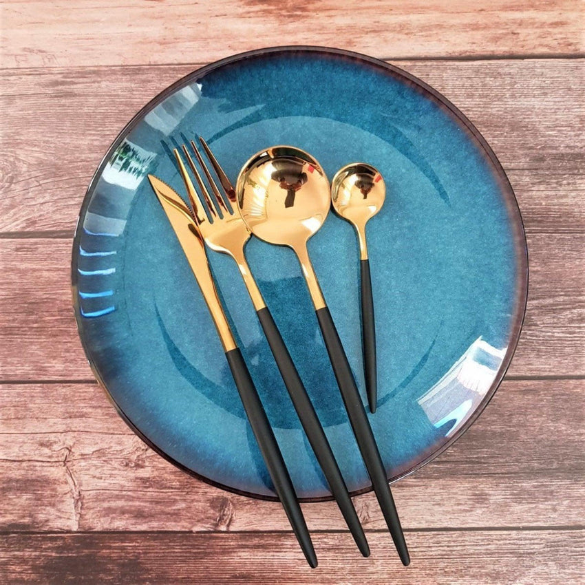 Golden & Black Cutlery Set (16 Piece Cutlery Set) - Fansee Australia