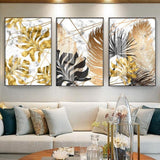 Golden and Black Leaf Wall Art (3 Pcs Set - 52x75cm) - Fansee Australia