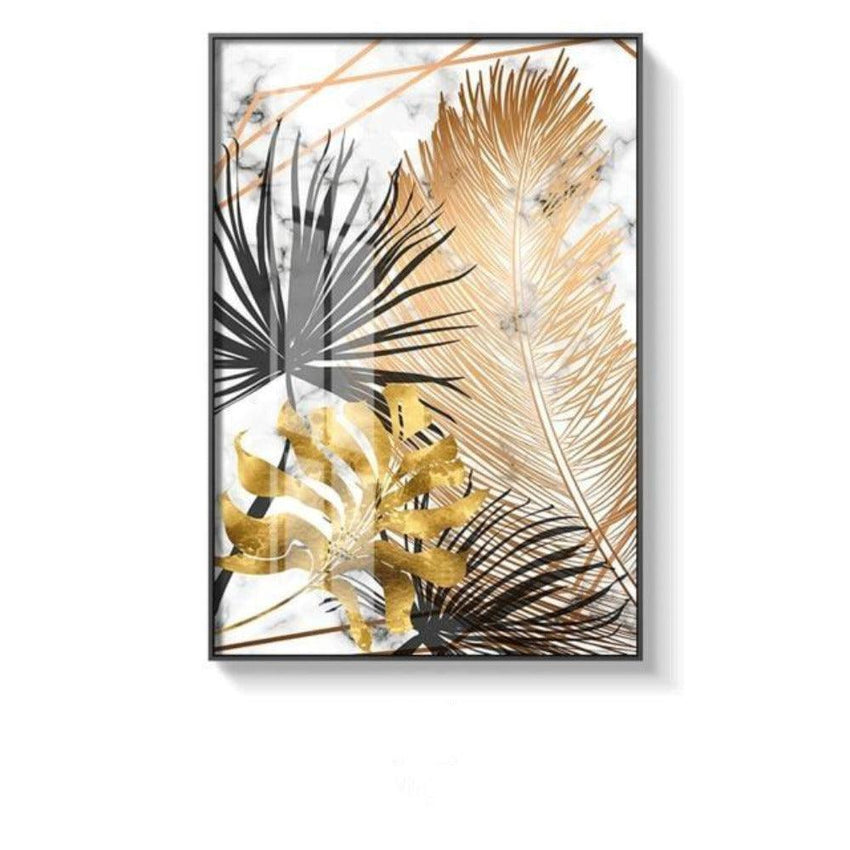 Golden and Black Leaf Wall Art (3 Pcs Set - 52x75cm) - Fansee Australia