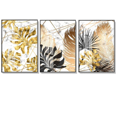 Golden and Black Leaf Wall Art Canvas Prints - 3 Pcs Set (52x75cm) - Fansee Australia