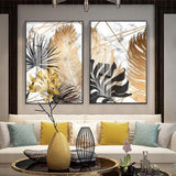 Golden and Black Leaf Wall Art Canvas Prints - 3 Pcs Set (52x75cm) - Fansee Australia