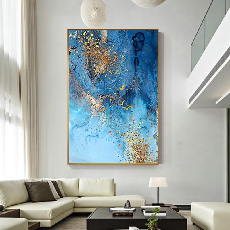 Golden Blue Sea Abstract Canvas Art - Fansee Australia