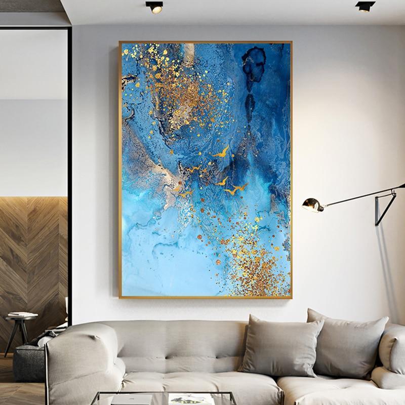 Golden Blue Sea Abstract Canvas Print Art (70x100cm) - Fansee Australia