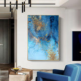 Golden Blue Sea Abstract Canvas Print Art (70x100cm) - Fansee Australia