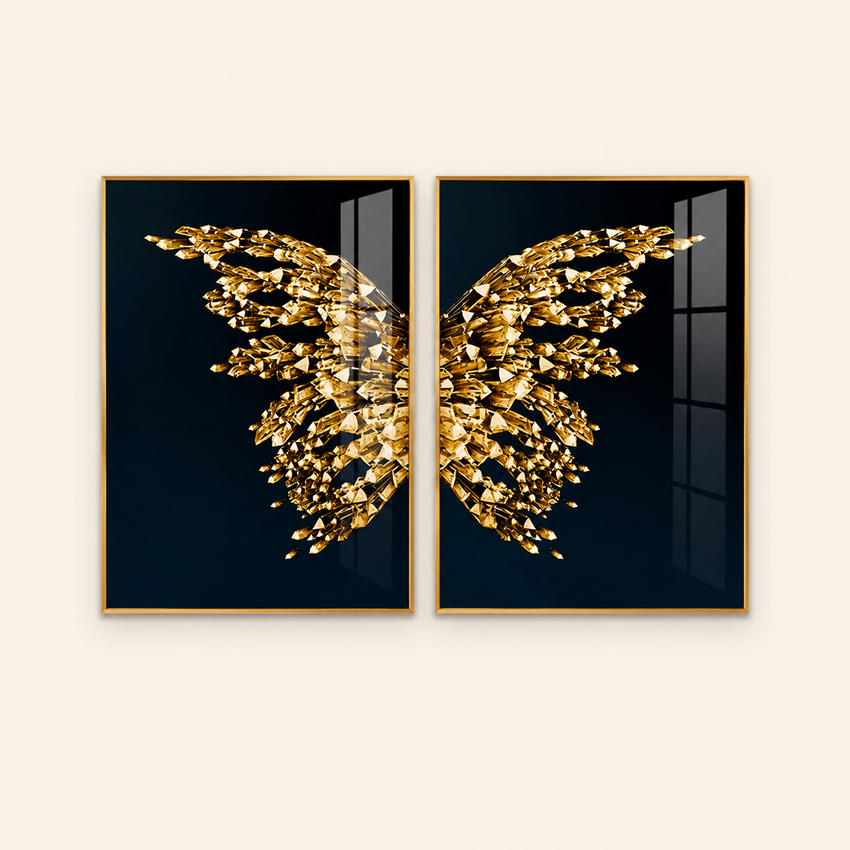 Golden Crystal Butterfly Duo Framed Wall Art