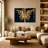 Golden Crystal Butterfly Duo Framed Wall Art - Fansee Australia