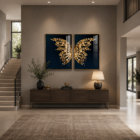Golden Crystal Butterfly Duo Framed Wall Art - Fansee Australia