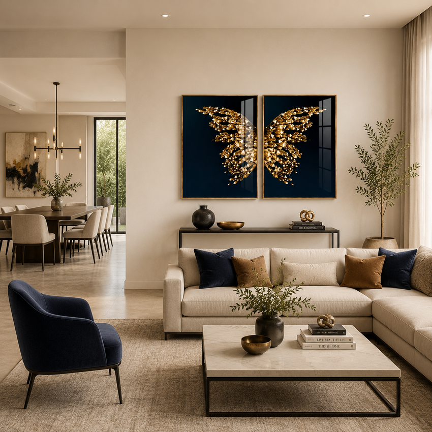 Golden Crystal Butterfly Duo Framed Wall Art - Fansee Australia