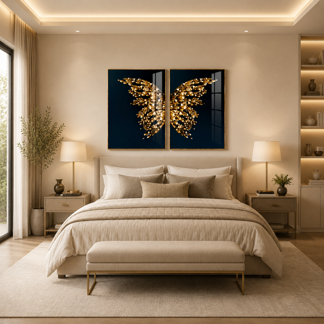 Golden Crystal Butterfly Duo Framed Wall Art - Fansee Australia