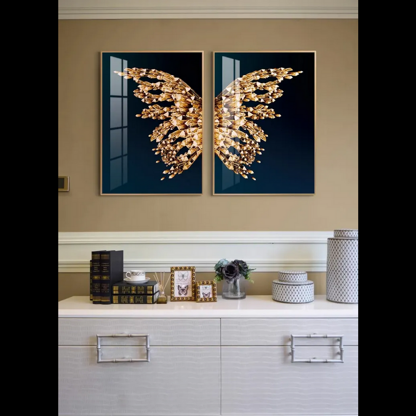 Golden Crystal Butterfly Duo Framed Wall Art - Fansee Australia
