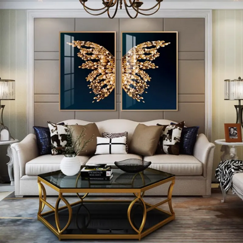 Golden Crystal Butterfly Duo Framed Wall Art - Fansee Australia