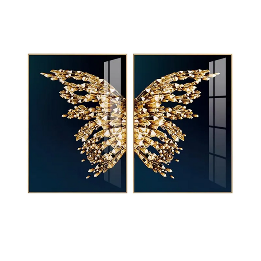 Golden Crystal Butterfly Duo Framed Wall Art - Fansee Australia