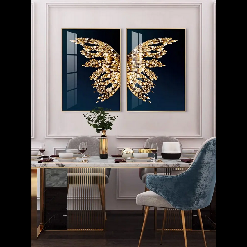 Golden Crystal Butterfly Duo Framed Wall Art - Fansee Australia