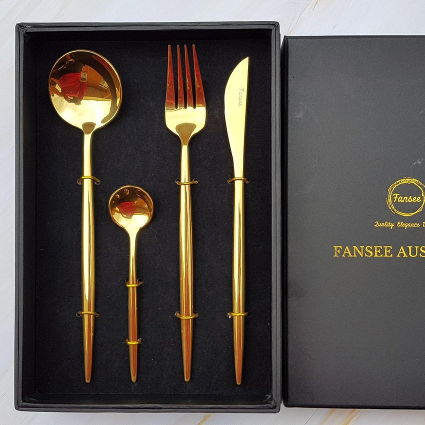 Golden Cutlery Set (16 Piece Cutlery Set) - Fansee Australia