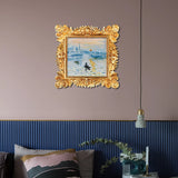 Elegant bedroom wall with ornate gold framed painting and modern pendant light, Fansee Australia home decor