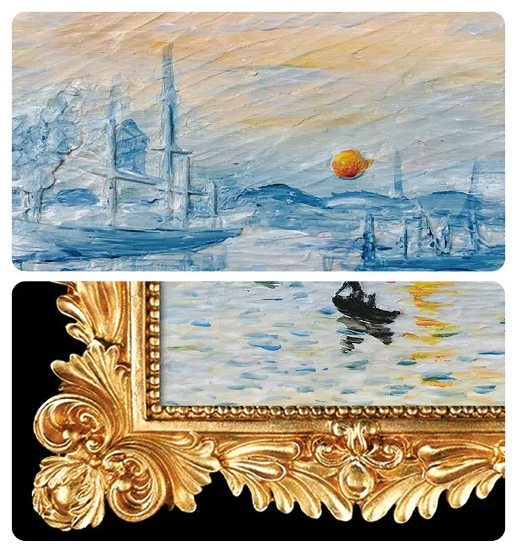 Close-up of textured impressionist painting in ornate gold frame, artisan home decor by Fansee Australia.