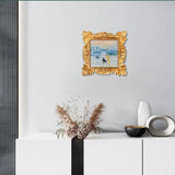 Modern living room with gold-framed art, minimalist decor, and white cabinet from Fansee Australia