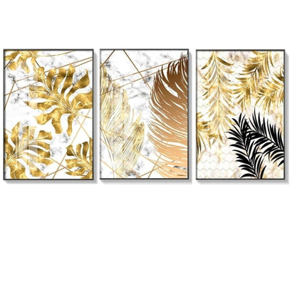 Golden Leaf Canvas Prints Art - 3 Pcs Set (60x80cm) - Fansee Australia