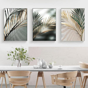 Golden Palm Leaf Botanical Wall Art Prints - 3 Pcs Set (50x70cm) - Fansee Australia