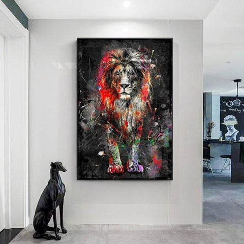 Graffiti Abstract Lion Framed Wall Art (70x100cm) - Fansee Australia