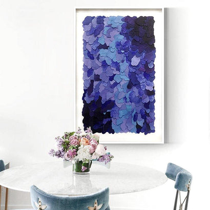 Hand-painted Mixed Medium Blue Framed Wall Art (60x90cm) - Fansee Australia