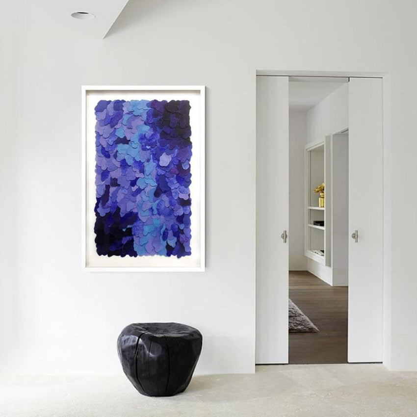 Hand - painted Mixed Medium Blue Framed Wall Art (60x90cm) - Fansee Australia