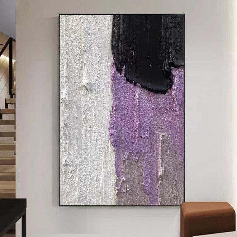 Hand Painted Purple White Mixed Media Art Ready To Hang Oil Painting - Fansee Australia