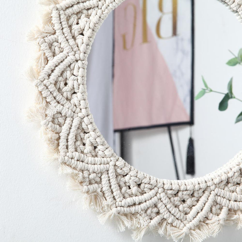 Hand - Woven Macrame Round Mirror - Fansee Australia