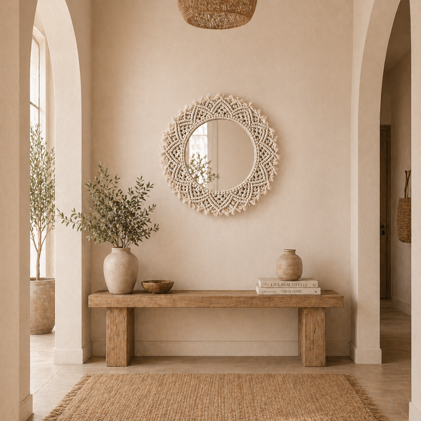 Hand-Woven Macrame Round Mirror - Fansee Australia