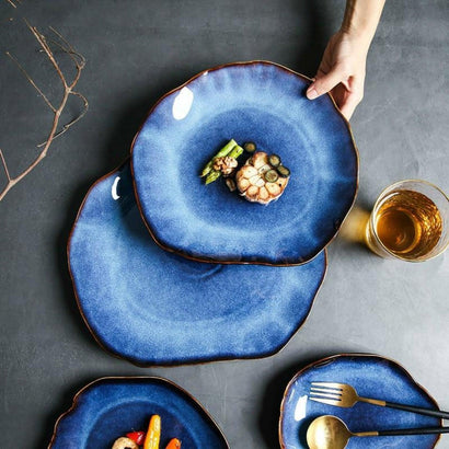 Handmade Blue Irregular Dinner Plate Set (4 Pcs Set) - Fansee Australia