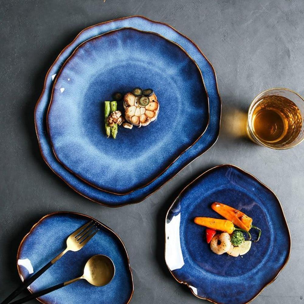 Handmade Blue Irregular Dinner Plate Set (4 Pcs Set) - Fansee Australia