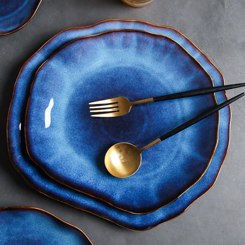 Handmade Blue Irregular Dinner Plate Set (4 Pcs Set) - Fansee Australia