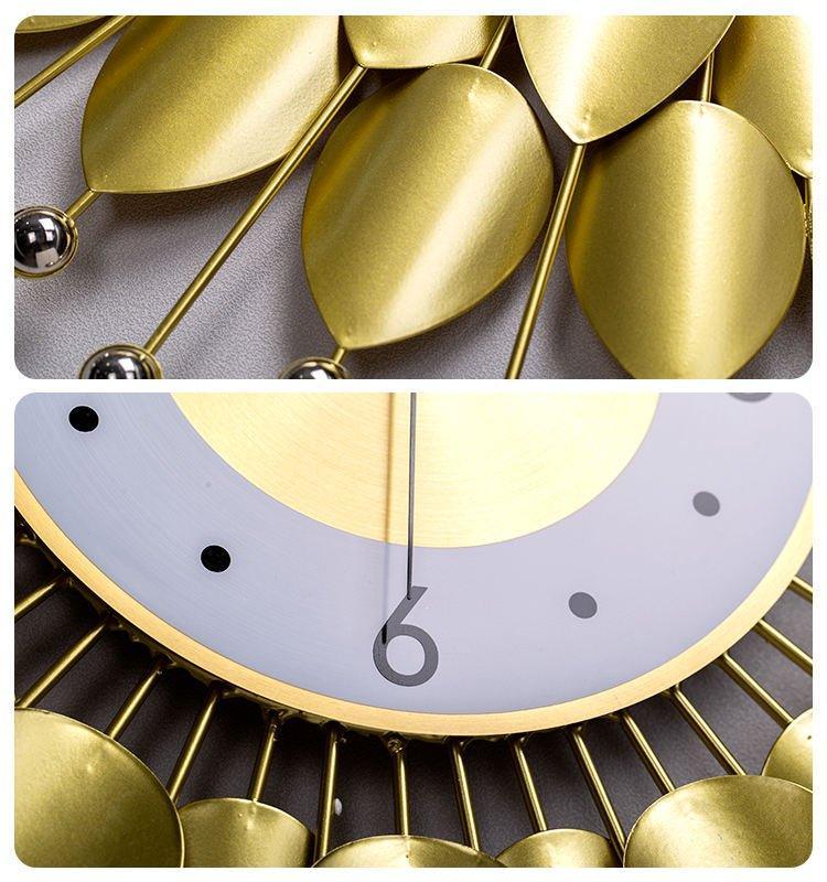 Handmade Golden Leaf Large Round Wall Clock - Fansee Australia